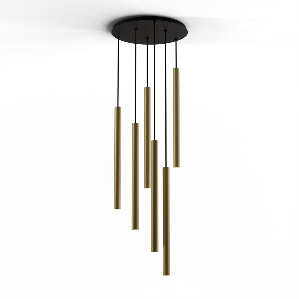 Combi Pendant 24" Circular 6 Combo Brass with Matte Black Canopy, Suspension / Flush Mount 2-in-