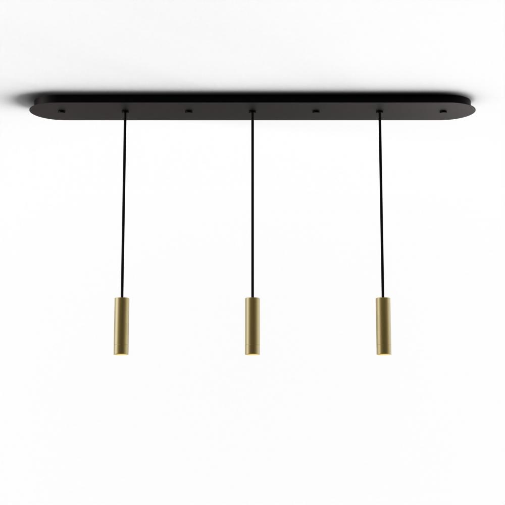 Combi Pendant 6" Linear 3 Combo Brass with Matte Black Canopy, Suspension / Flush Mount 2-in-1