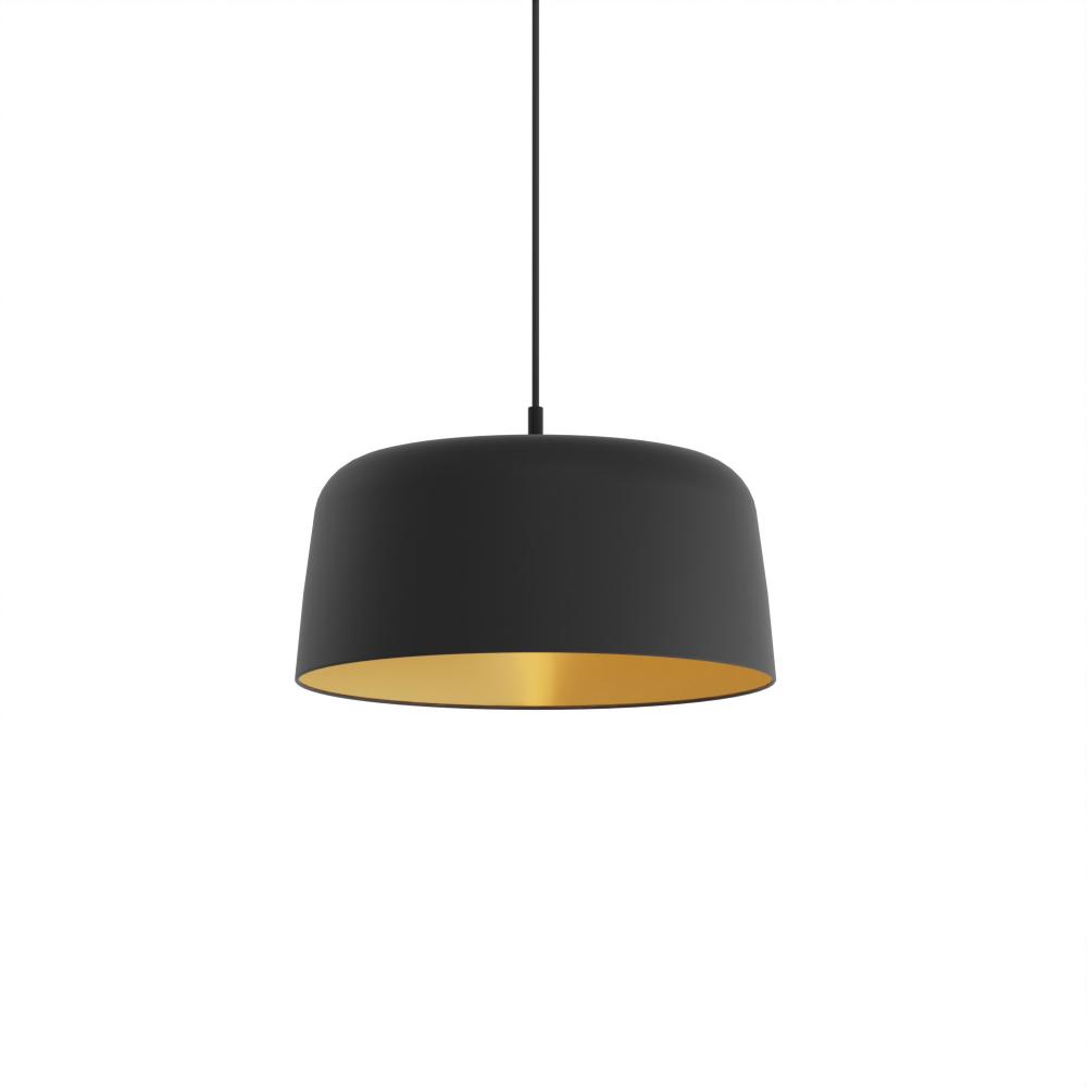 Yurei Single Pendant Lamp (Matte Black) with 14" Matel Shade, Matte Black w/ Gold Interior