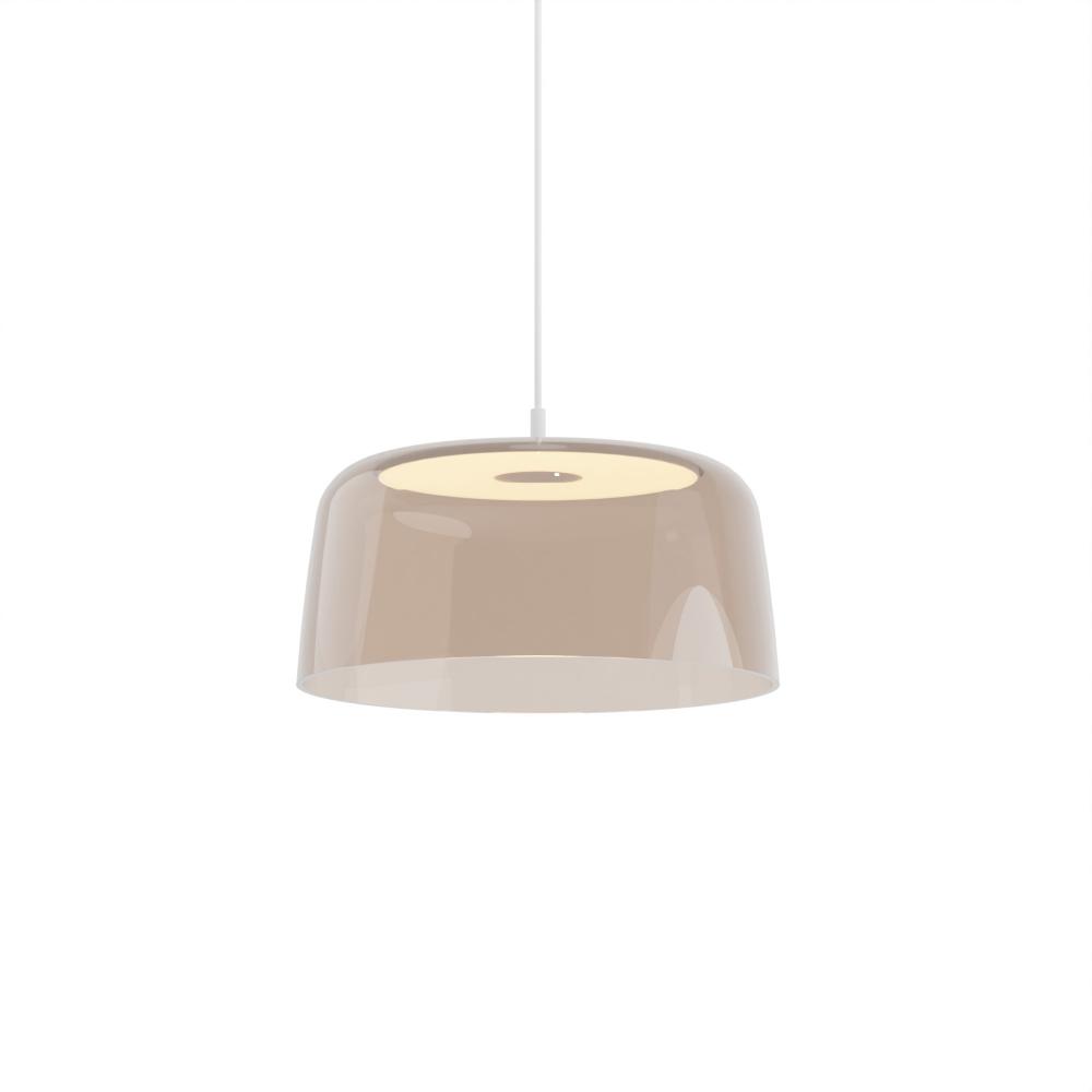 Yurei Single Pendant Lamp (Matte White) with 14" Acrylic Shade, Tea Brown