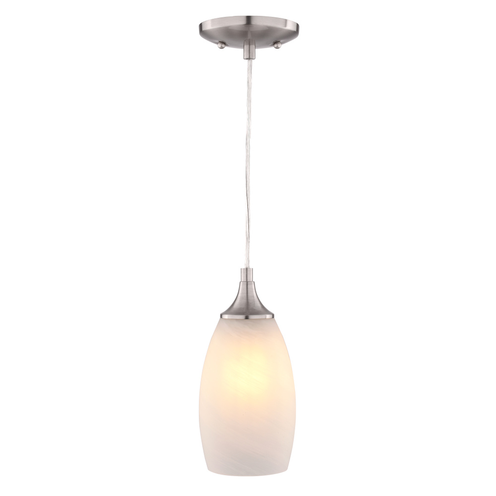 Milano 4.75-in W 1 Light Mini Pendant Alabaster Glass Satin Nickel