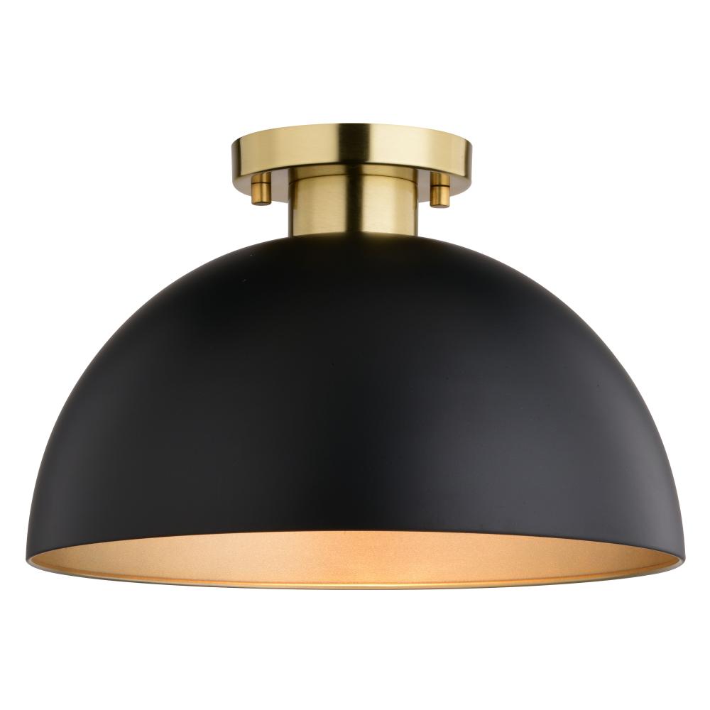 Devon 13-in. Semi Flush Matte Black and Satin Brass