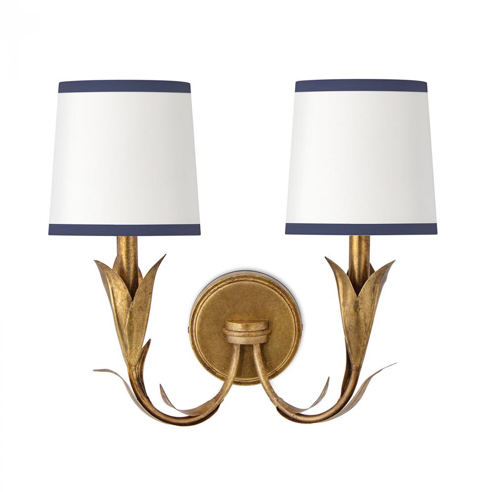 Regina Andrew River Reed Sconce Double (Antique Gold Leaf with Navy Shade)