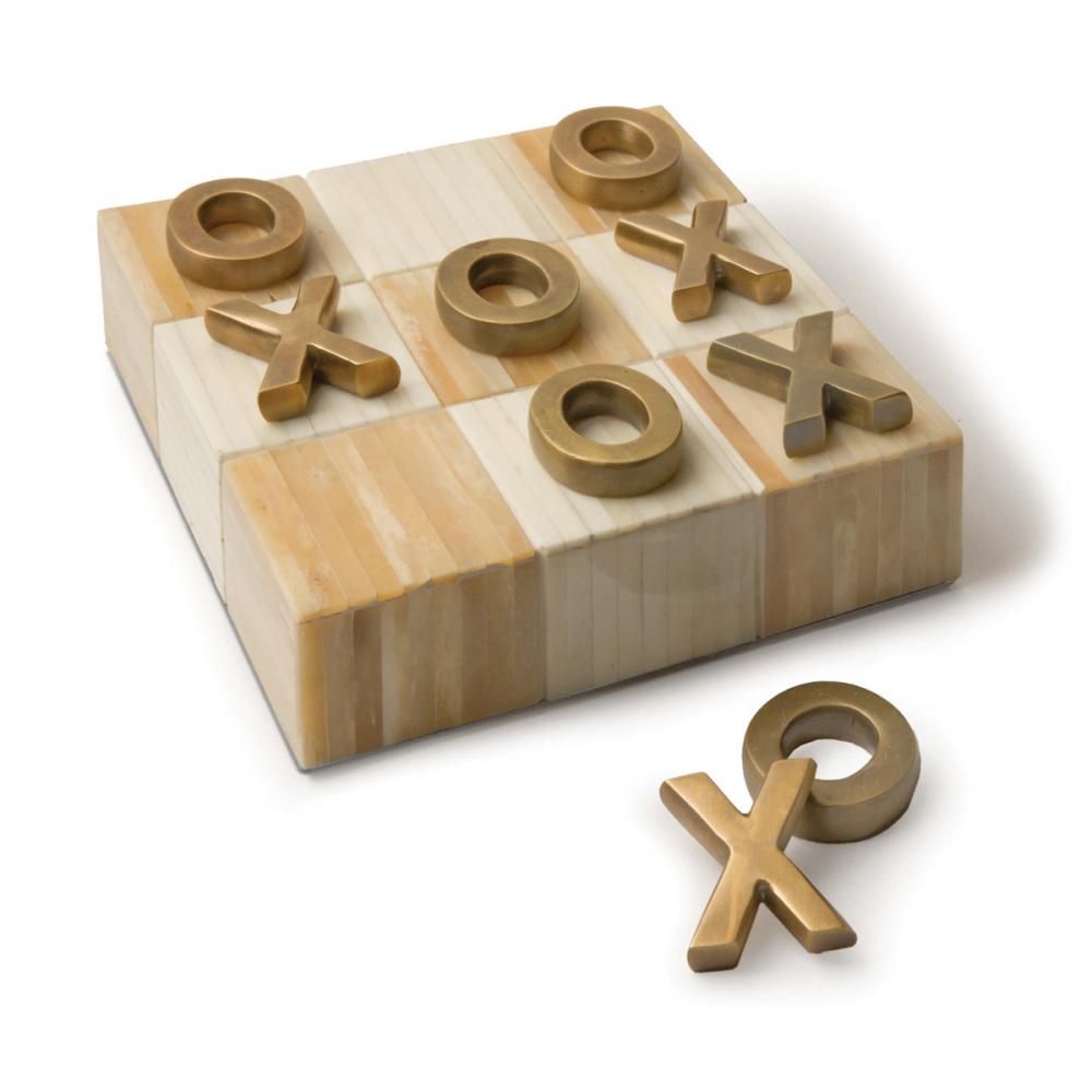 Regina Andrew Tic Tac Toe Flat Board With Brass Pieces; Dimensions 6W x 2H x 6D