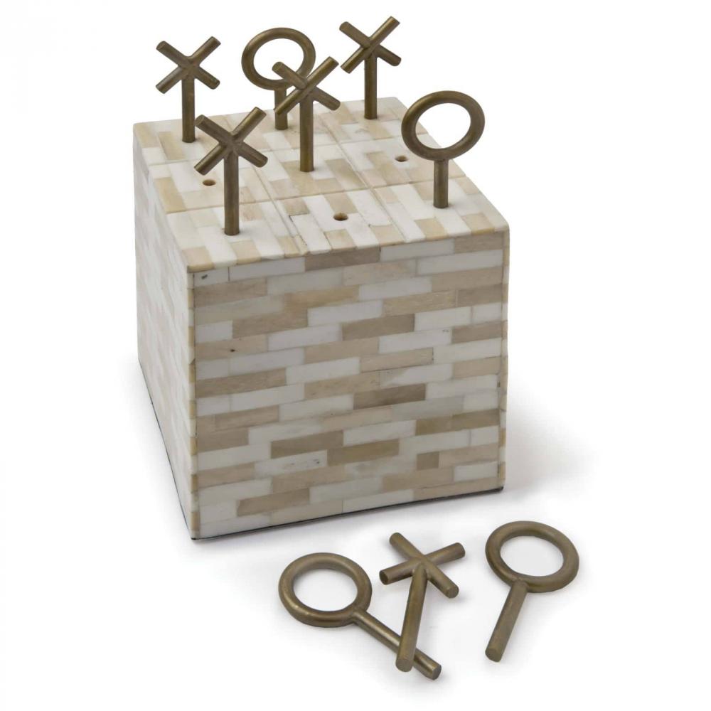 Regina Andrew Tic Tac Toe Block (Multi-Tone Bone); Dimensions 4W x 6.5H x 4D