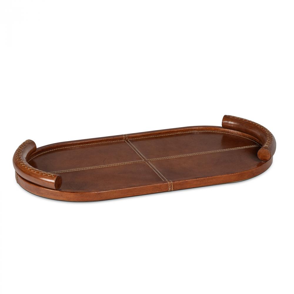 Regina Andrew Forte Leather Tray Oval (Cognac); Dimensions 19.5W x 1.75H x 10.25D