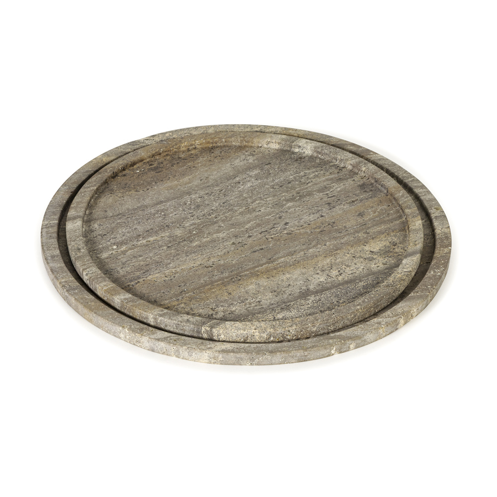Regina Andrew Sutton Round Travertine Tray Set (Grey)