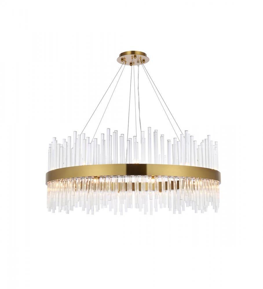 Dallas 36 inch round crystal pendant in satin gold