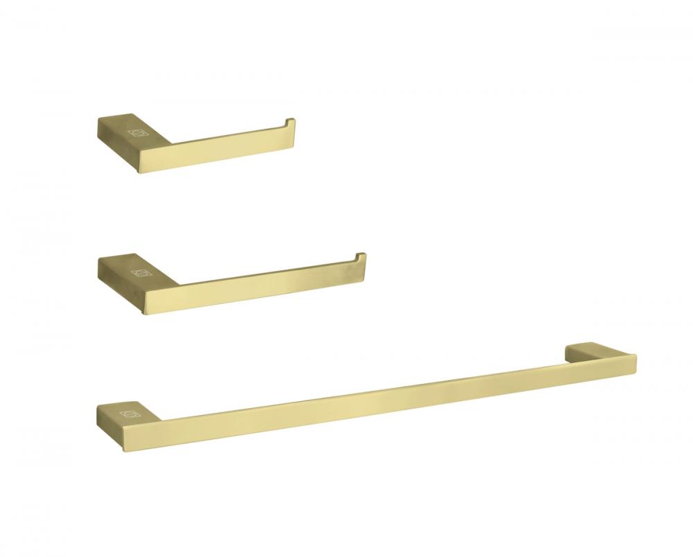 Bathroom hardware set 24"x2.9"+7"x2.9"+9.6"x2.9" brushed gold