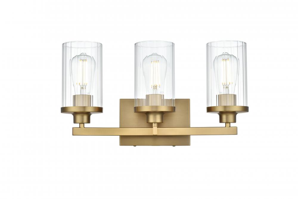 Wall sconce W18.1"x E5.6" x H9.8"L3 Satin Gold frame with Clear glass