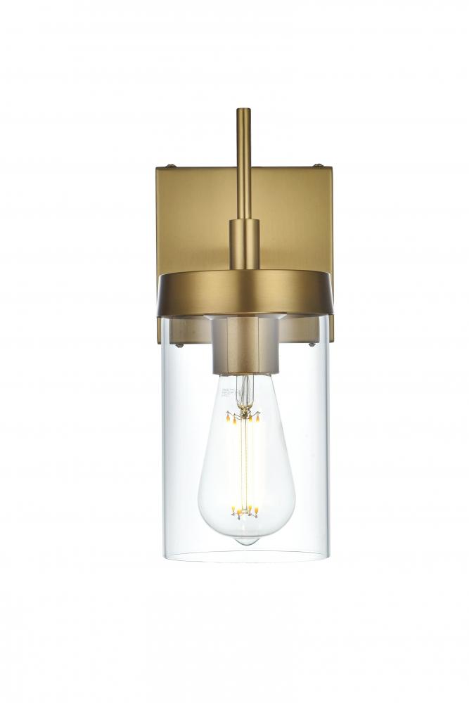 Wall sconce W4.7"x E5.8" x H11.3"L1 Satin Gold frame with Clear glass