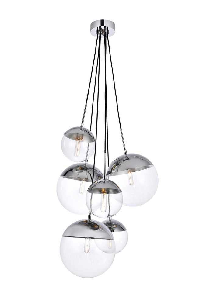 Eclipse 6 Lights Chrome Pendant With Clear Glass