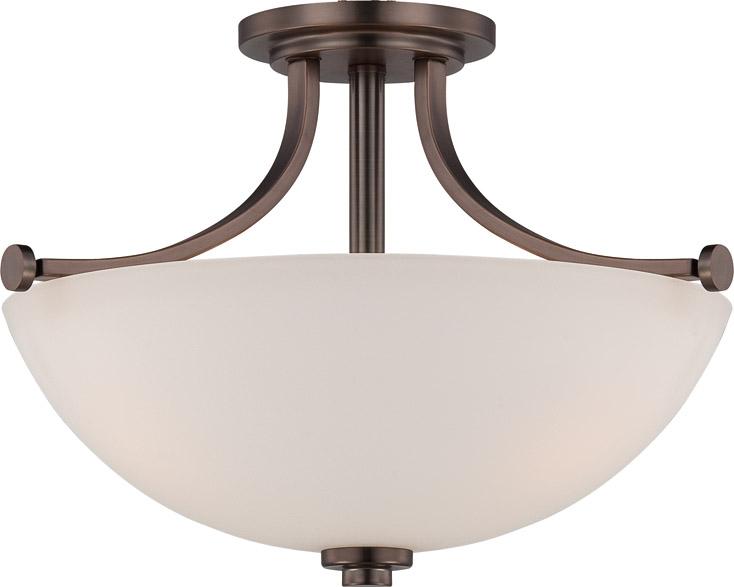3-Light Semi Flush Ceiling Light in Hazel Bronze Finish with Frosted Glass