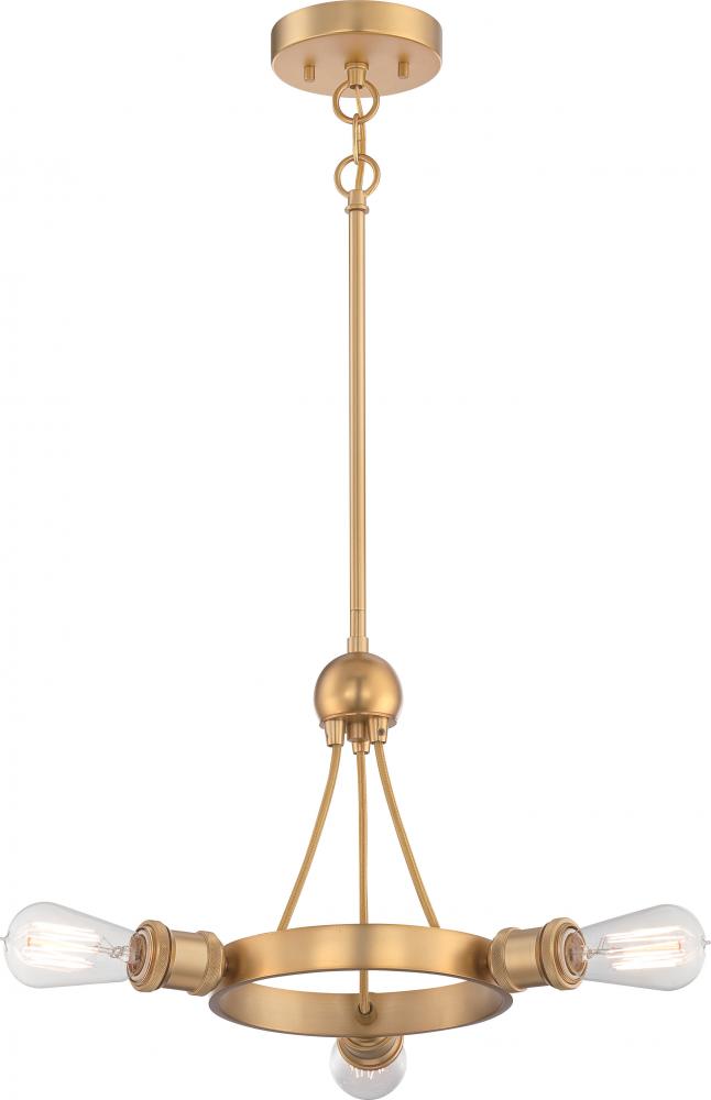 Paxton - 3 Light Semi Flush Mount - Natural Brass Finish