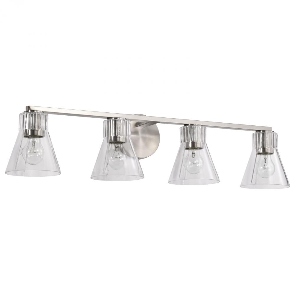 Gianna; 4 Light Vanity; Brushed Nickel Finish; Clear Glass