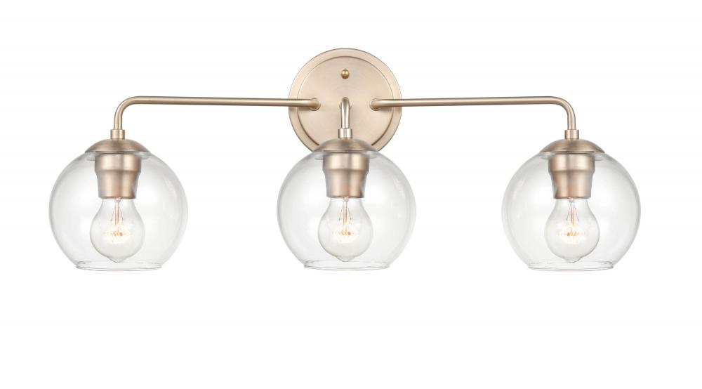 Artemis 3 light vanity, brass, round clear